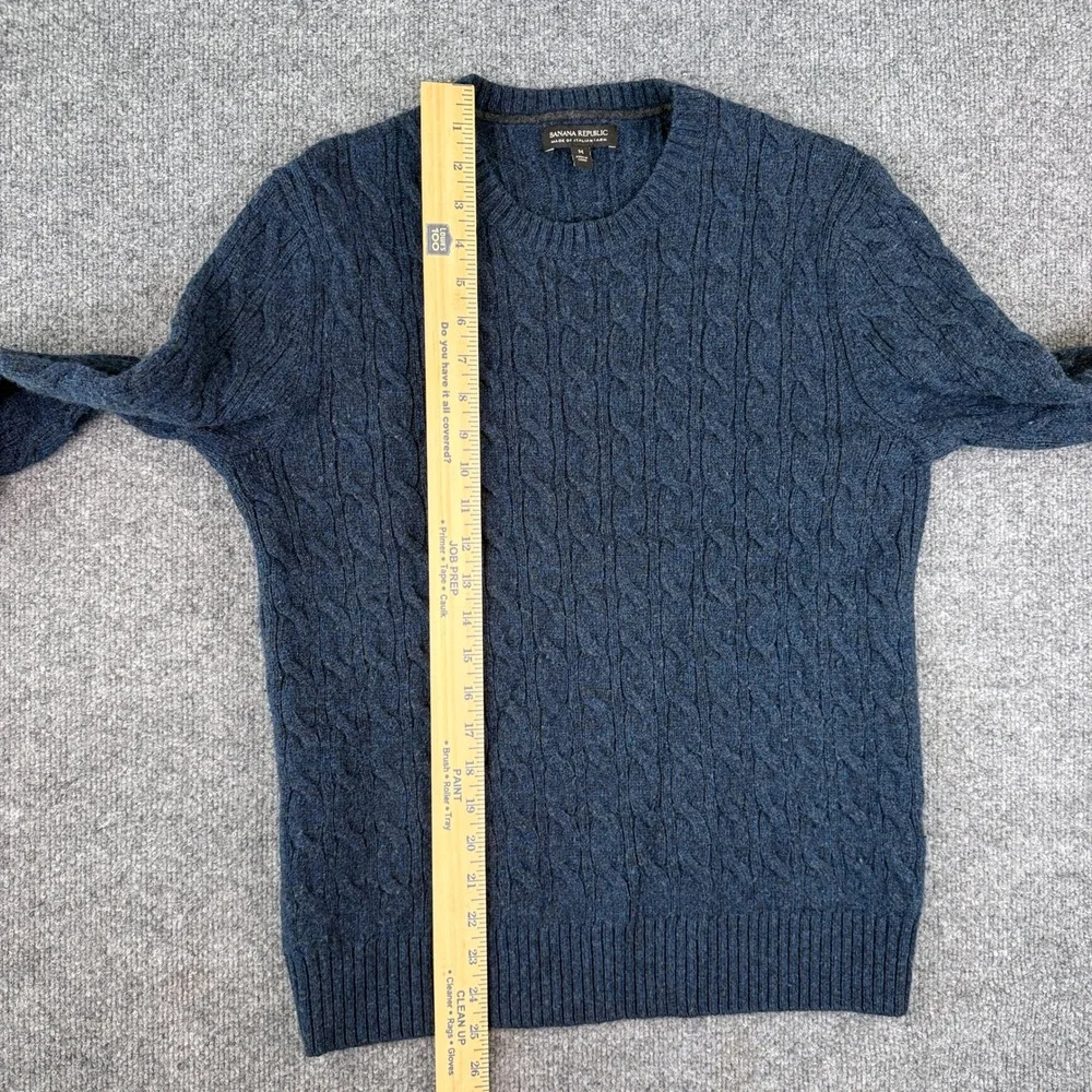 Banana Republic Sweater Mens M Blue Cable Knit Fisherman Wool Cashmere Crew Neck